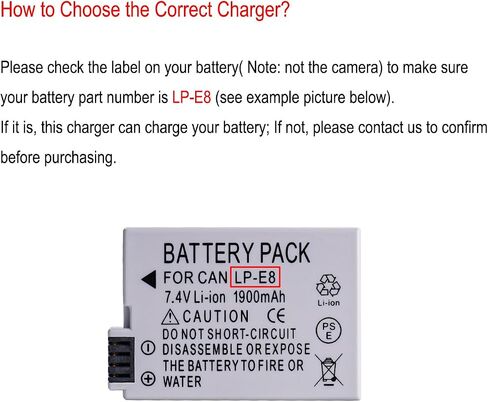 LP-E8 Battery Charger for Canon EOS Rebel T2i, T3i, T4i, T5i, EOS 550D, 600D, 650D, 700D, Kiss X4, X5, X6i, X7i Cameras, Replacement for Canon LC-E8, LC-E8C, LC-E8E in Kuwait