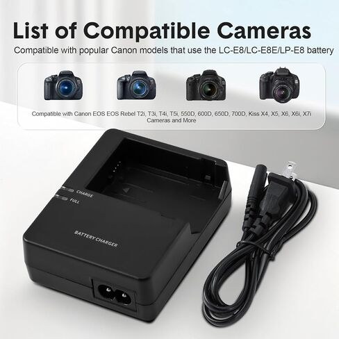 LC-E8 LC-E8E LP-E8 Battery Charger Compatible with Canon EOS Rebel T2i T3i T4i T5i (Not for Rebel T2, T3, T4, T5) 550D 600D 650D Kiss X4 X5 X6 X6i X7i Camera Battery in Kuwait