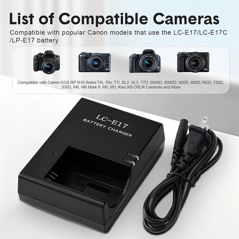 LC-E17 LP-E17 LC-E17E Battery Charger for Canon EOS R8 R10 R50 R100 Rebel T8i T7i T6i T6s SL3 SL2 77D 750D 760D 200D 8000D 800D M6 M5 M3 Kiss X8i DSLR Cameras in Kuwait
