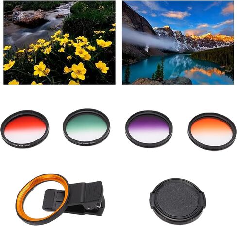 52mm Phone Camera Lens Filter Kit, HD Circular Polarizer with Graduated Color Filter for Smartphone Landscape Photography in Kuwait