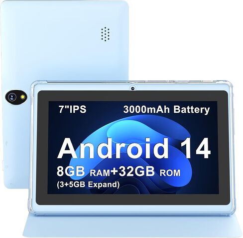 7 Inch Android 14 Tablet with Waterproof Case(Blue) in Kuwait