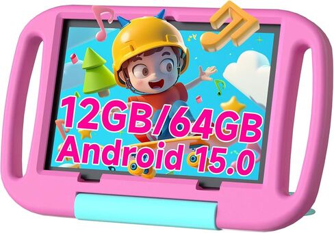 Android 15 Kids Tablet 10.1", 12GB RAM 64GB ROM, 2.0GHz Processor, 6000mAh Battery, Dual 2MP+8MP Camera, Shockproof EVA Silicone Case, Toddler Educational Learning Tablet PC (Blue) in Kuwait