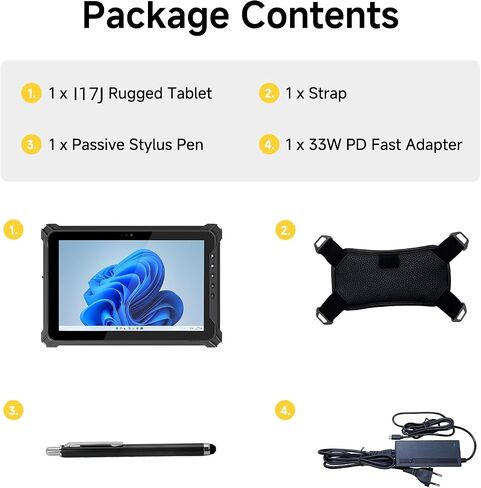 Rugged Tablet with Barcode Scanner I17J, 10.1" Windows 11 Pro w/Honeywell N4680 Scan Engine, 1D/2D QR Inventory Scanner, 8GB+128GB Industrial Tablet for ERP WMS, Warehouse, Retail, IP65 in Kuwait