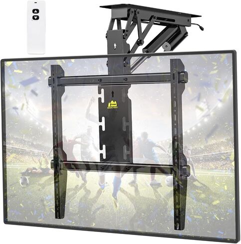 FORGING MOUNT Electric Ceiling TV Mount with Remote, Off-Center VESA Design for 37-86 inch TVs, Holds 110 lbs, VESA 600x600, Heavy Duty Motorized TV Ceiling Mount Flip Down Fits Flat & Pitched Roof in Kuwait