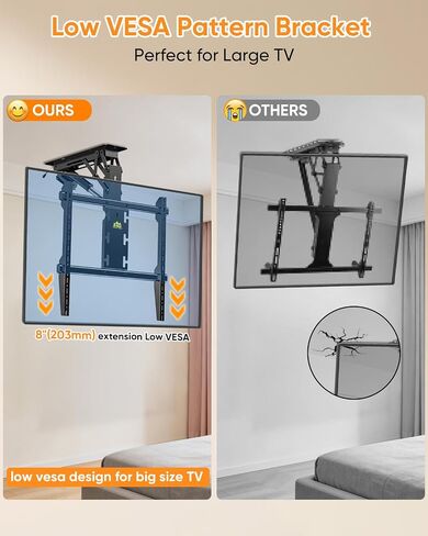 FORGING MOUNT Electric Ceiling TV Mount with Remote, Off-Center VESA Design for 37-86 inch TVs, Holds 110 lbs, VESA 600x600, Heavy Duty Motorized TV Ceiling Mount Flip Down Fits Flat & Pitched Roof in Kuwait