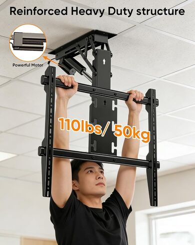 FORGING MOUNT Electric Ceiling TV Mount with Remote, Off-Center VESA Design for 37-86 inch TVs, Holds 110 lbs, VESA 600x600, Heavy Duty Motorized TV Ceiling Mount Flip Down Fits Flat & Pitched Roof in Kuwait