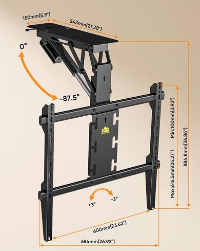 FORGING MOUNT Electric Ceiling TV Mount with Remote, Off-Center VESA Design for 37-86 inch TVs, Holds 110 lbs, VESA 600x600, Heavy Duty Motorized TV Ceiling Mount Flip Down Fits Flat & Pitched Roof in Kuwait