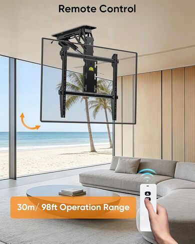 FORGING MOUNT Electric Ceiling TV Mount with Remote, Off-Center VESA Design for 37-86 inch TVs, Holds 110 lbs, VESA 600x600, Heavy Duty Motorized TV Ceiling Mount Flip Down Fits Flat & Pitched Roof in Kuwait