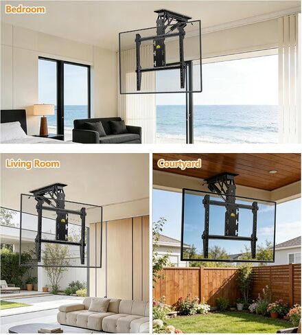 FORGING MOUNT Electric Ceiling TV Mount with Remote, Off-Center VESA Design for 37-86 inch TVs, Holds 110 lbs, VESA 600x600, Heavy Duty Motorized TV Ceiling Mount Flip Down Fits Flat & Pitched Roof in Kuwait