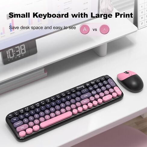 MOFII Wireless Keyboard and Mouse Combo, Compact Typewriter Retro Round Computer Keyboard and Mouse Set, Plug and Play, for Windows, Computer, Desktop, PC, Notebook - (Plum Pink Gradient) in Kuwait