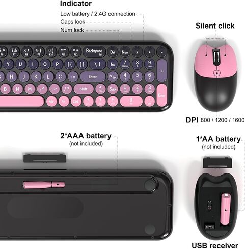 MOFII Wireless Keyboard and Mouse Combo, Compact Typewriter Retro Round Computer Keyboard and Mouse Set, Plug and Play, for Windows, Computer, Desktop, PC, Notebook - (Plum Pink Gradient) in Kuwait