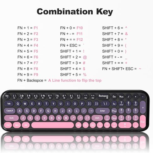 MOFII Wireless Keyboard and Mouse Combo, Compact Typewriter Retro Round Computer Keyboard and Mouse Set, Plug and Play, for Windows, Computer, Desktop, PC, Notebook - (Plum Pink Gradient) in Kuwait
