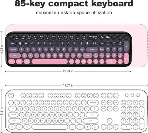 MOFII Wireless Keyboard and Mouse Combo, Compact Typewriter Retro Round Computer Keyboard and Mouse Set, Plug and Play, for Windows, Computer, Desktop, PC, Notebook - (Plum Pink Gradient) in Kuwait