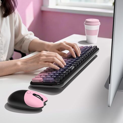MOFII Wireless Keyboard and Mouse Combo, Compact Typewriter Retro Round Computer Keyboard and Mouse Set, Plug and Play, for Windows, Computer, Desktop, PC, Notebook - (Plum Pink Gradient) in Kuwait