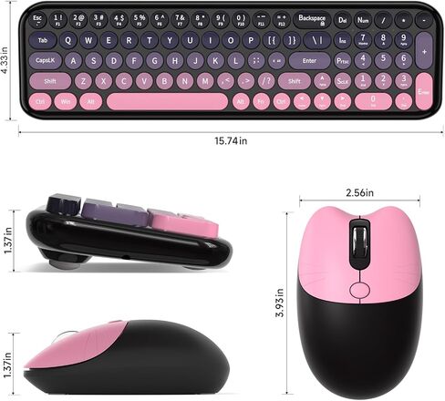 MOFII Wireless Keyboard and Mouse Combo, Compact Typewriter Retro Round Computer Keyboard and Mouse Set, Plug and Play, for Windows, Computer, Desktop, PC, Notebook - (Plum Pink Gradient) in Kuwait