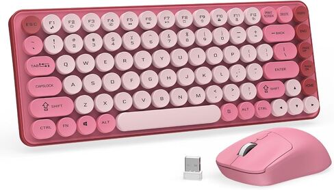 Wireless Keyboard and Mouse Combo, Colorful 85 Keys Round Keyboard Mouse Set, with Fn Multimedia Keys for Office and Home, 3-Level DPI Adjustable Quiet Mouse for Windows, Mac,Desktop, Laptop, PC, YE in Kuwait