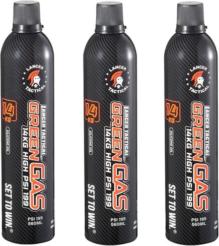 Lancer Tactical 560ml/18.9oz 14kg Powerful Green Gas High PSI G-1200 for Airsoft Pistol, Airsoft Rifle, Air Gun (Silicone Oil/Oil Free) -Pack of 3 in Kuwait