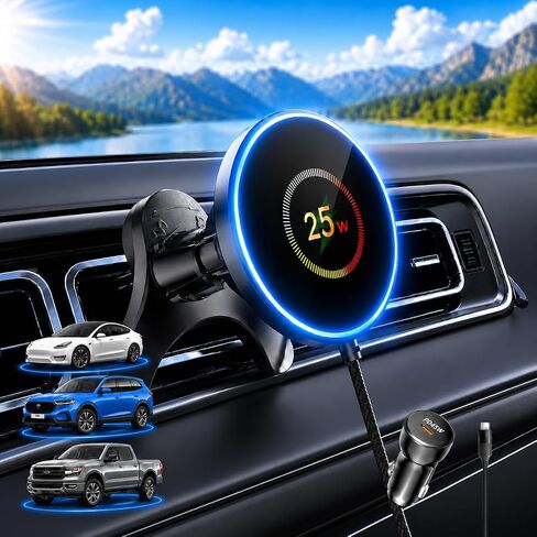 25W for MagSafe Car Charger Vent Mount Magnetic Phone Holder w/ 45W Charger in Kuwait