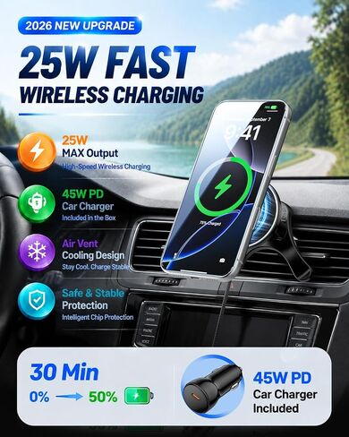 25W for MagSafe Car Charger Vent Mount Magnetic Phone Holder w/ 45W Charger in Kuwait