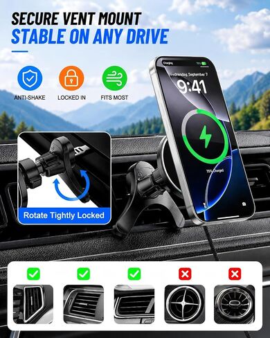 25W for MagSafe Car Charger Vent Mount Magnetic Phone Holder w/ 45W Charger in Kuwait