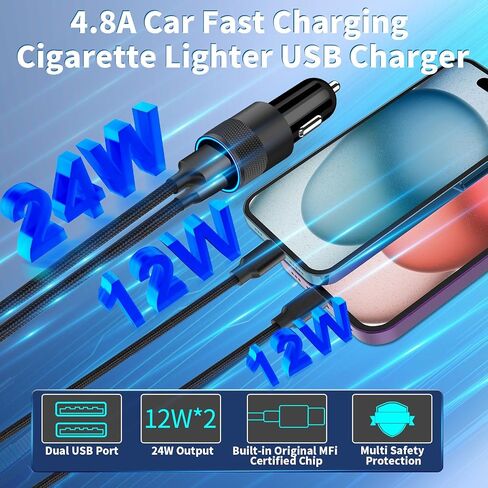 Apple MFi Certified iPhone 17 Car Charger, 4.8A Dual USB Car Phone Charger in Saudi Arabia