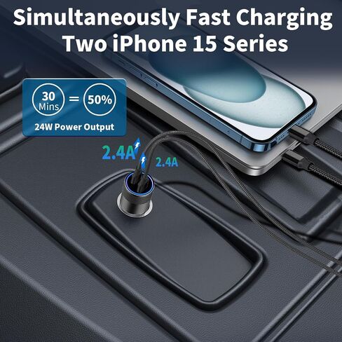 Apple MFi Certified iPhone 17 Car Charger, 4.8A Dual USB Car Phone Charger in Saudi Arabia