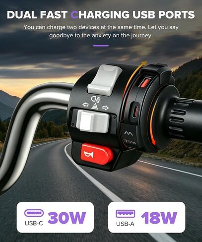 Motorcycle Phone Charger,Car Accessories Universal Motorcycle USB Charger,Waterproof Ultra-Narrow PD30W & Quick Charge for Phone,Tablet,GPS,Suitable for Most DC 12-24V Vehicles,Motorcycles in Kuwait