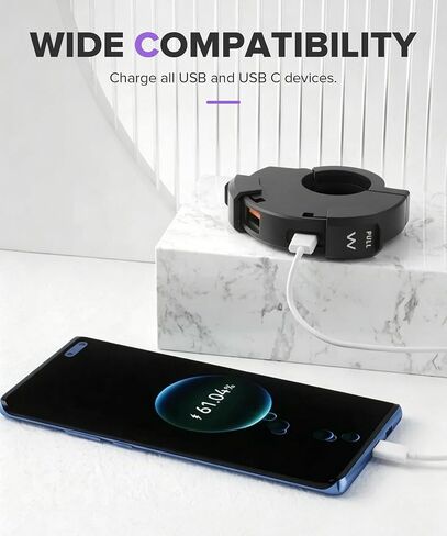 Motorcycle Phone Charger,Car Accessories Universal Motorcycle USB Charger,Waterproof Ultra-Narrow PD30W & Quick Charge for Phone,Tablet,GPS,Suitable for Most DC 12-24V Vehicles,Motorcycles in Kuwait