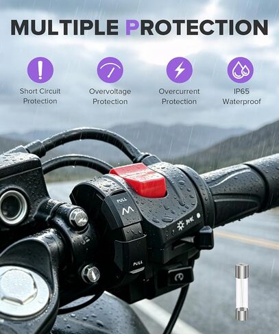 Motorcycle Phone Charger,Car Accessories Universal Motorcycle USB Charger,Waterproof Ultra-Narrow PD30W & Quick Charge for Phone,Tablet,GPS,Suitable for Most DC 12-24V Vehicles,Motorcycles in Kuwait