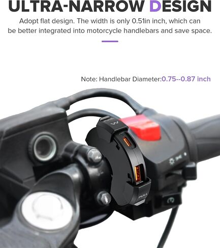 Motorcycle Phone Charger,Car Accessories Universal Motorcycle USB Charger,Waterproof Ultra-Narrow PD30W & Quick Charge for Phone,Tablet,GPS,Suitable for Most DC 12-24V Vehicles,Motorcycles in Kuwait