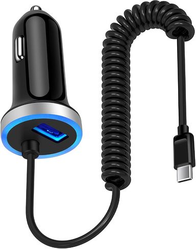 USB A Car Charger Fast Charge Car Adapter with 3FT Coiled USB C Cable, S26 in Kuwait