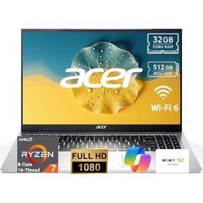 Acer Aspire Go 15.6" High-Performance Business Laptop, AMD Ryzen 7 7730U 8-Core 16-Thread, AMD Radeon Graphics, FHD (1920 x 1080) IPS Display, 32GB RAM, 512GB SSD, Wi-Fi 6, Windows 11, RJ-45 Ethernet in Kuwait