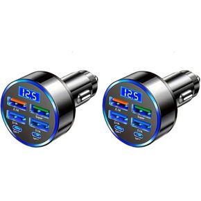 120W 6-Port Fast Car Charger USB-C with LED Voltage Display, Multi Port Cigarette Lighter Adapter for iPhone, Android in Kuwait