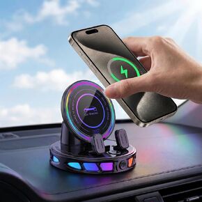 Wireless Car Charger Dashboard Phone Holder,15W Fast Charging One-Hand Operation Rotatable Bracket with RGB Light,Anti-Slip Navigation Mount with Strong Suction Cup, for Most Smart Phone in Kuwait