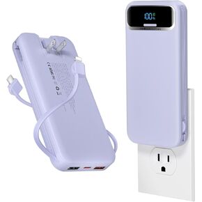 aonidi Portable Charger 12000mAh with Built-in Cables&AC Wall Plug, Purple in Kuwait