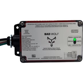 Bad Wolf SP240V200KA-A Type 1 Panel Mount Whole House Surge Protector, 120/240VAC Split Phase, 200kA, 4-Wire L1/L2/N/G, NEMA 4X/IP67, ETL Listed in Kuwait