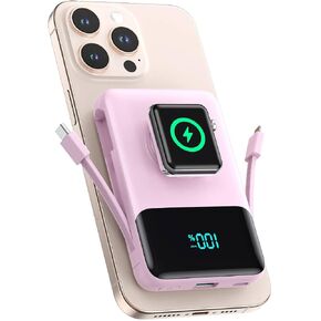 Magnetic Portable Charger for iPhone with Built-in Cable,10800mAh Wireless Power Bank for Magsafe Travel Essential,6-in-1 25W PD Fast Charging USB C Battery Pack for iPhone 17/16/15/14/13, Apple Watch in Kuwait