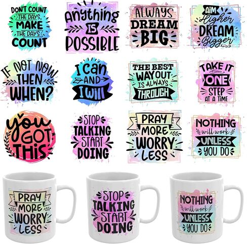 12PCS UV DTF Stickers Inspirational Quotes UV DTF Cup Wrap for Mugs in Kuwait