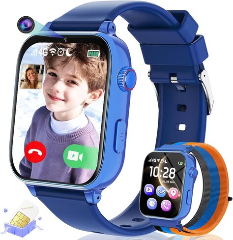 Kids Smart Watch for Boys Girls, 4G Smartwatch Phone for Children with GPS, Call, SOS, Video/Voice Chat, Parental App, Alarm, HD Touchscreen Watches for Kid Gifts Ages 4-12, Bright Blue in Saudi Arabia