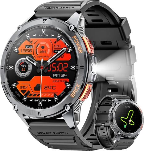 Military Smart Watch for Men with GPS, 1.43" AMOLED Bluetooth Call Smartwatch with LED Flashlight, Rugged Smart Watches for Android iOS, IP68 Waterproof Fitness Tracker with Heart Rate in Saudi Arabia