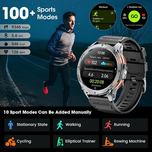 Military Smart Watch for Men with GPS, 1.43" AMOLED Bluetooth Call Smartwatch with LED Flashlight, Rugged Smart Watches for Android iOS, IP68 Waterproof Fitness Tracker with Heart Rate in Saudi Arabia