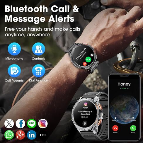 Military Smart Watch for Men with GPS, 1.43" AMOLED Bluetooth Call Smartwatch with LED Flashlight, Rugged Smart Watches for Android iOS, IP68 Waterproof Fitness Tracker with Heart Rate in Saudi Arabia