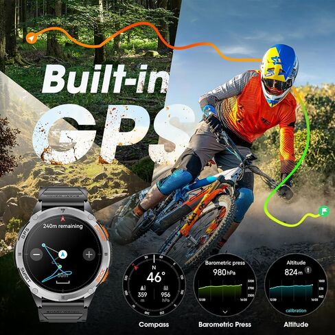 Military Smart Watch for Men with GPS, 1.43" AMOLED Bluetooth Call Smartwatch with LED Flashlight, Rugged Smart Watches for Android iOS, IP68 Waterproof Fitness Tracker with Heart Rate in Saudi Arabia