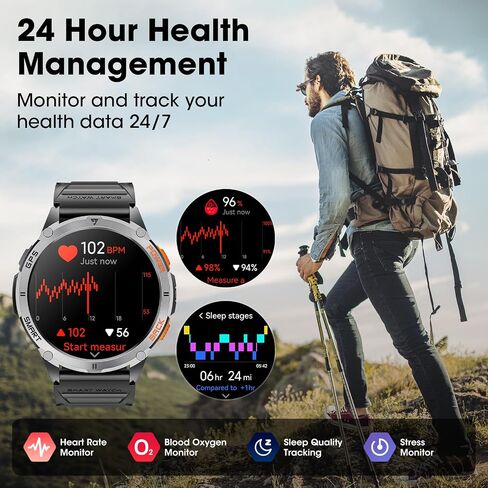 Military Smart Watch for Men with GPS, 1.43" AMOLED Bluetooth Call Smartwatch with LED Flashlight, Rugged Smart Watches for Android iOS, IP68 Waterproof Fitness Tracker with Heart Rate in Saudi Arabia