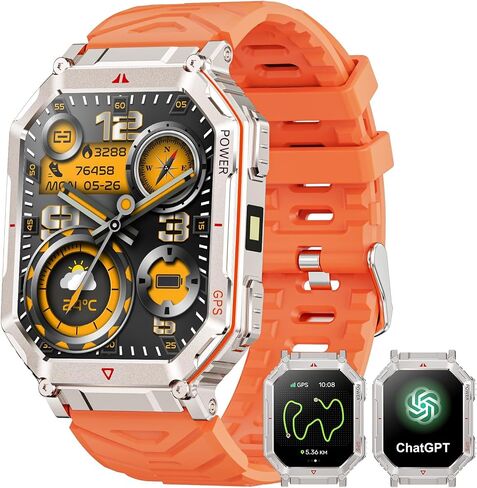 Military Smart Watches for Men with GPS,Compass,2.01" HD Display Bluetooth Calls,Smartwatch with GPT Voice Assistant,LED Flashlight,Fitness Tracker with 120+ Sports Modes,Compatible with Android & iOS in Saudi Arabia