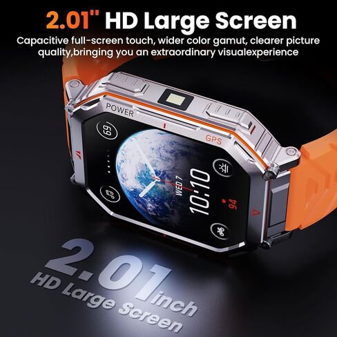 Military Smart Watches for Men with GPS,Compass,2.01" HD Display Bluetooth Calls,Smartwatch with GPT Voice Assistant,LED Flashlight,Fitness Tracker with 120+ Sports Modes,Compatible with Android & iOS in Saudi Arabia
