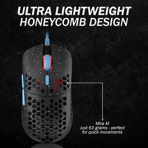 HK GAMING Mira M Ultra Lightweight Honeycomb Shell Wired RGB Gaming Mouse - Up to 12 000 cpi | 6 Buttons - 63g Only (Mira-M, Blue Phantom) in Kuwait