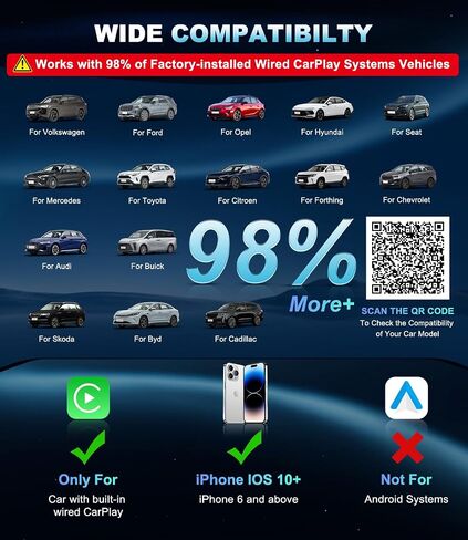 Wireless Carplay Adapter, Suitable for Vehicles Equipped with Cabled CarPlay, Plug and Play Feature enables Fast and Stable CarPlay Wireless Connection, Suitable for 900 Vehicles in Kuwait