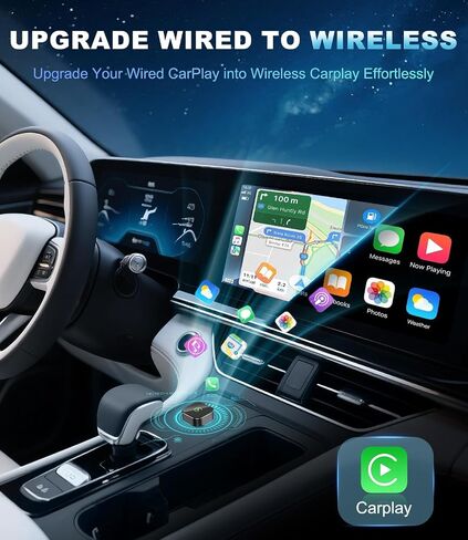 Wireless Carplay Adapter, Suitable for Vehicles Equipped with Cabled CarPlay, Plug and Play Feature enables Fast and Stable CarPlay Wireless Connection, Suitable for 900 Vehicles in Kuwait