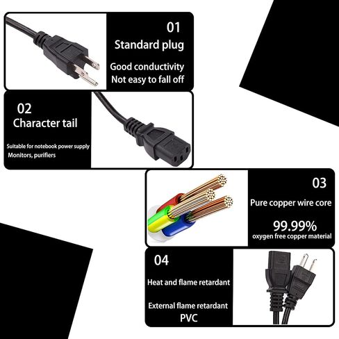 C13 Power Cord Replacement for Epson, Optoma, ViewSonic, NEC Projector and TV Computer Monitor -18 AWG, 3 Prong Plug, 6 FT in Kuwait